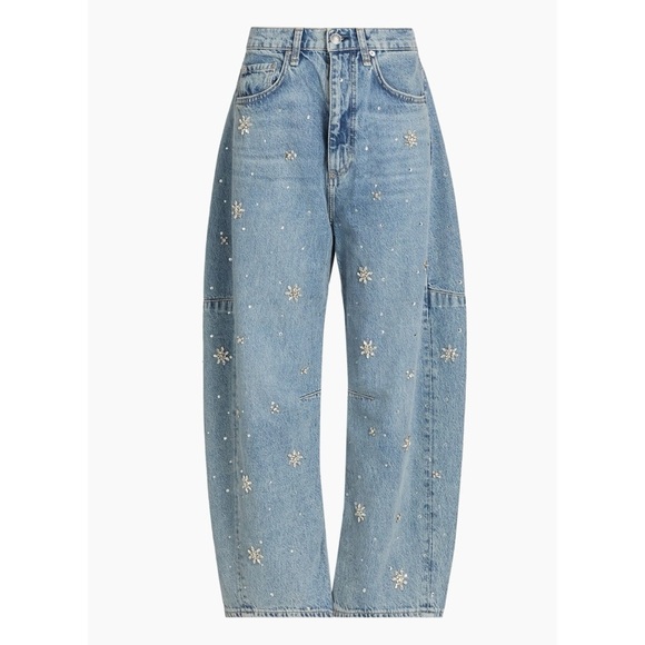 rag & bone Denim - Rag & Bone Charlie Embellished Barrel Jeans Blue Floral Rhinestones 26